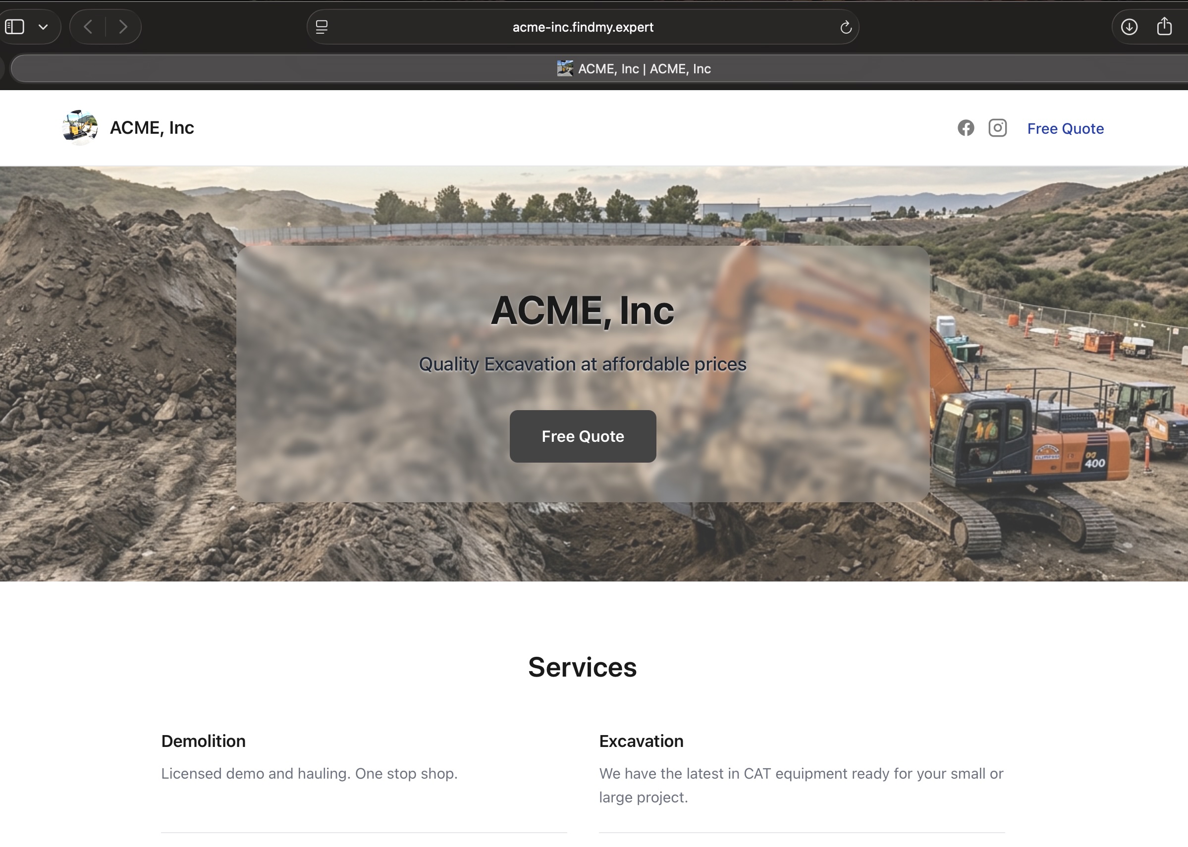 A contractor marketing website built on findmy.expert